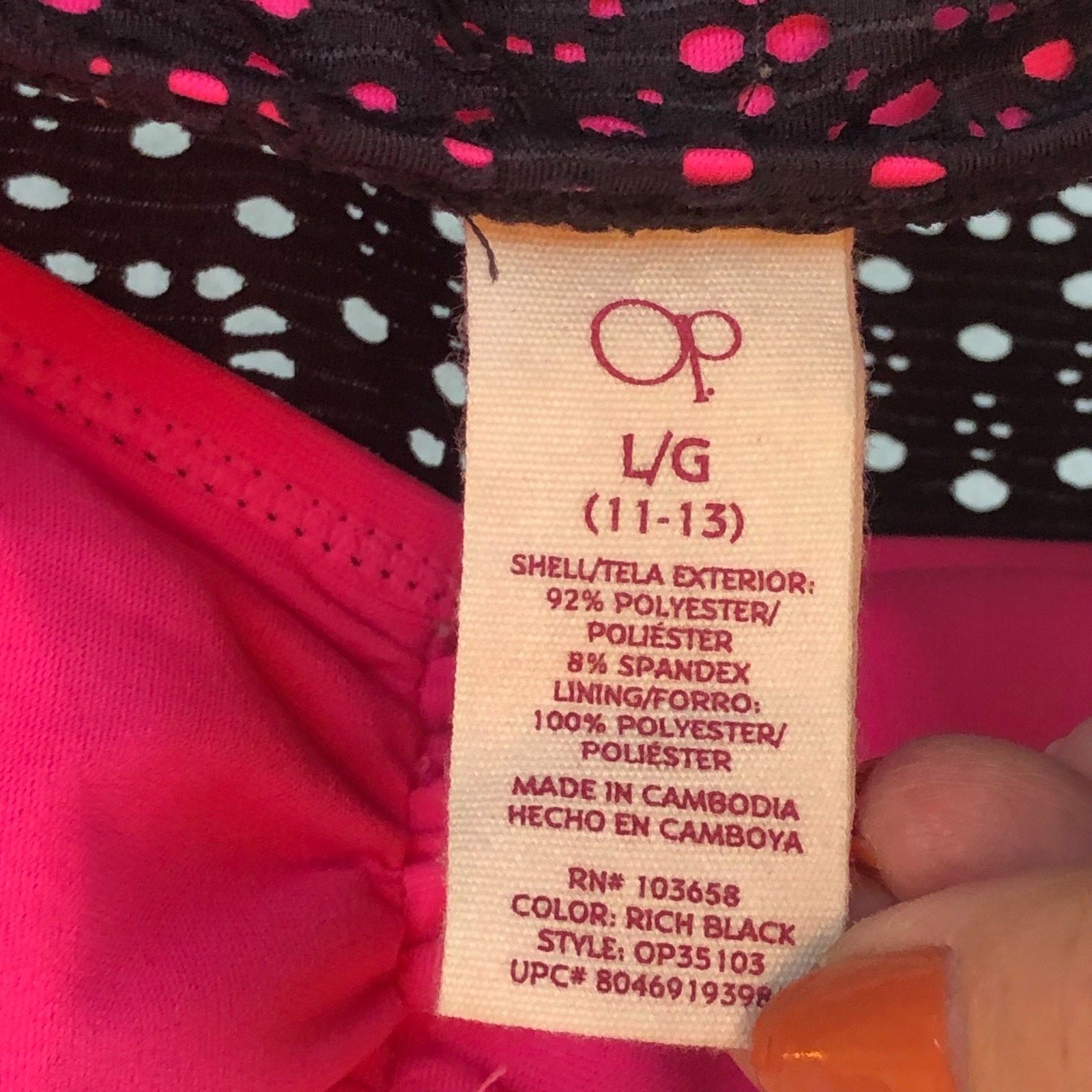 OP Junior Pink & Black 1 piece Bathing Suit Size 11-13