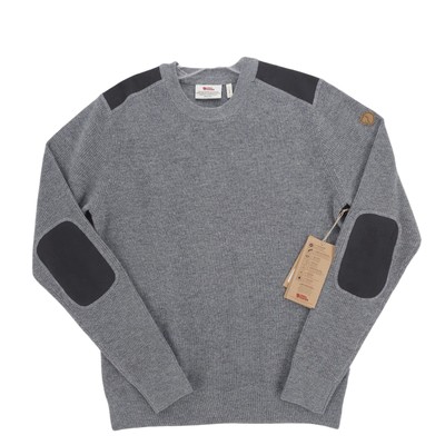 NWT FJALLRAVEN Sormland Crew Sweater Lambswool Gray Elbow Patch Men's SMALL