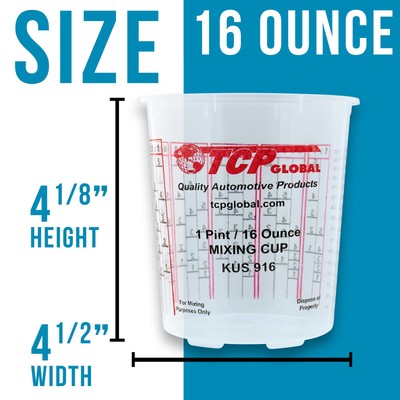 16-Ounce (1 Pint) Paint & Epoxy Mixing Cup Calibrated Ratios - 100 Cups/12 Lids