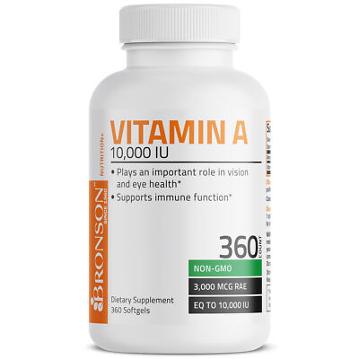 VITAMIN A 10,000 IU Premium Non-GMO Healthy Vision & Immune System, 360 Softgels