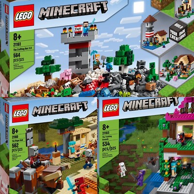 LEGO Minecraft 21161 Crafting Box 3.0, 21183 Training Grounds 21160 Illager Raid