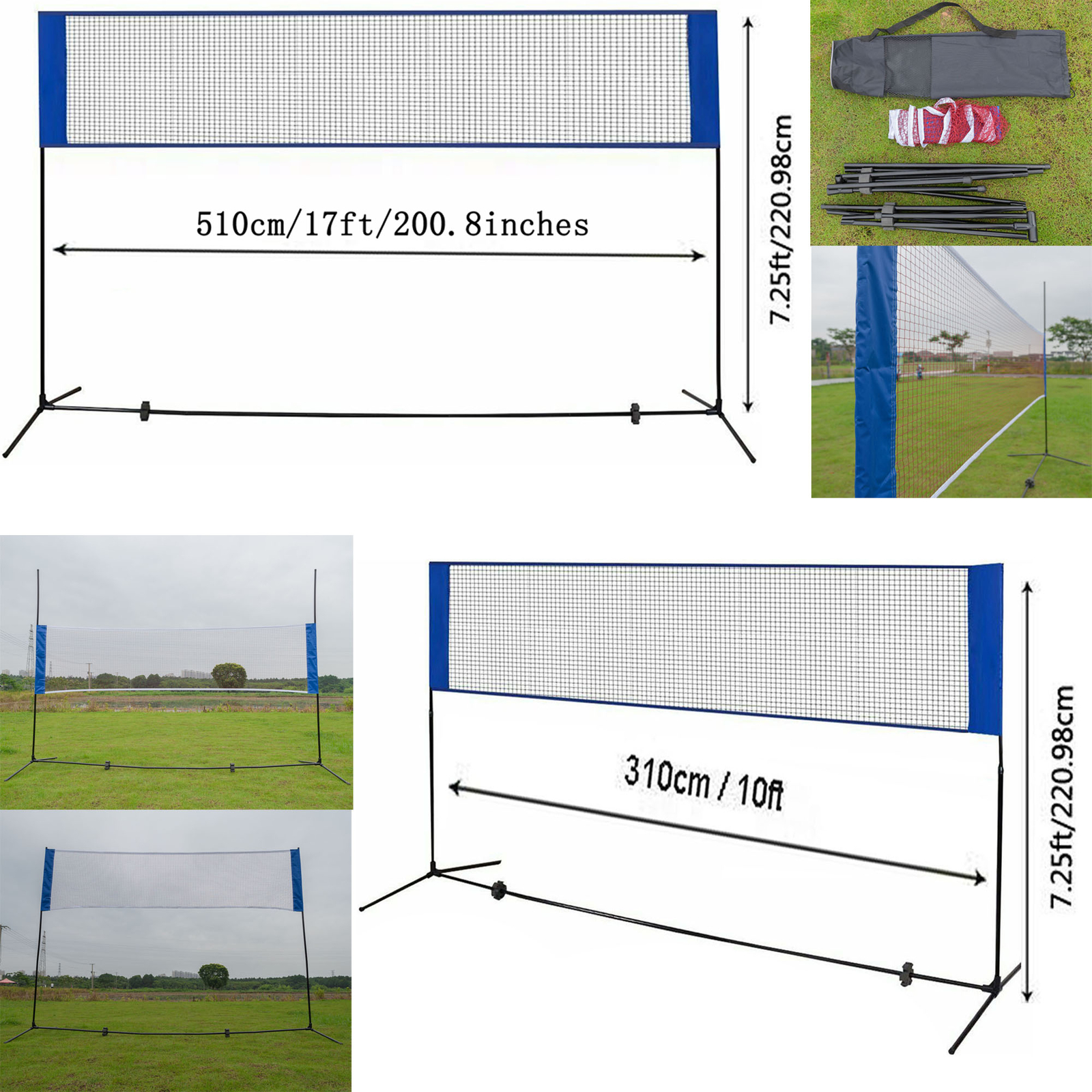 17/10' Height Adjustable Badminton Tennis Volleyball Net Stand Multi