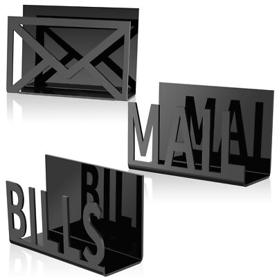 Desktop Mail Letter Holder 3 Pieces Black Bills Organizer Modern Cutout Envel...