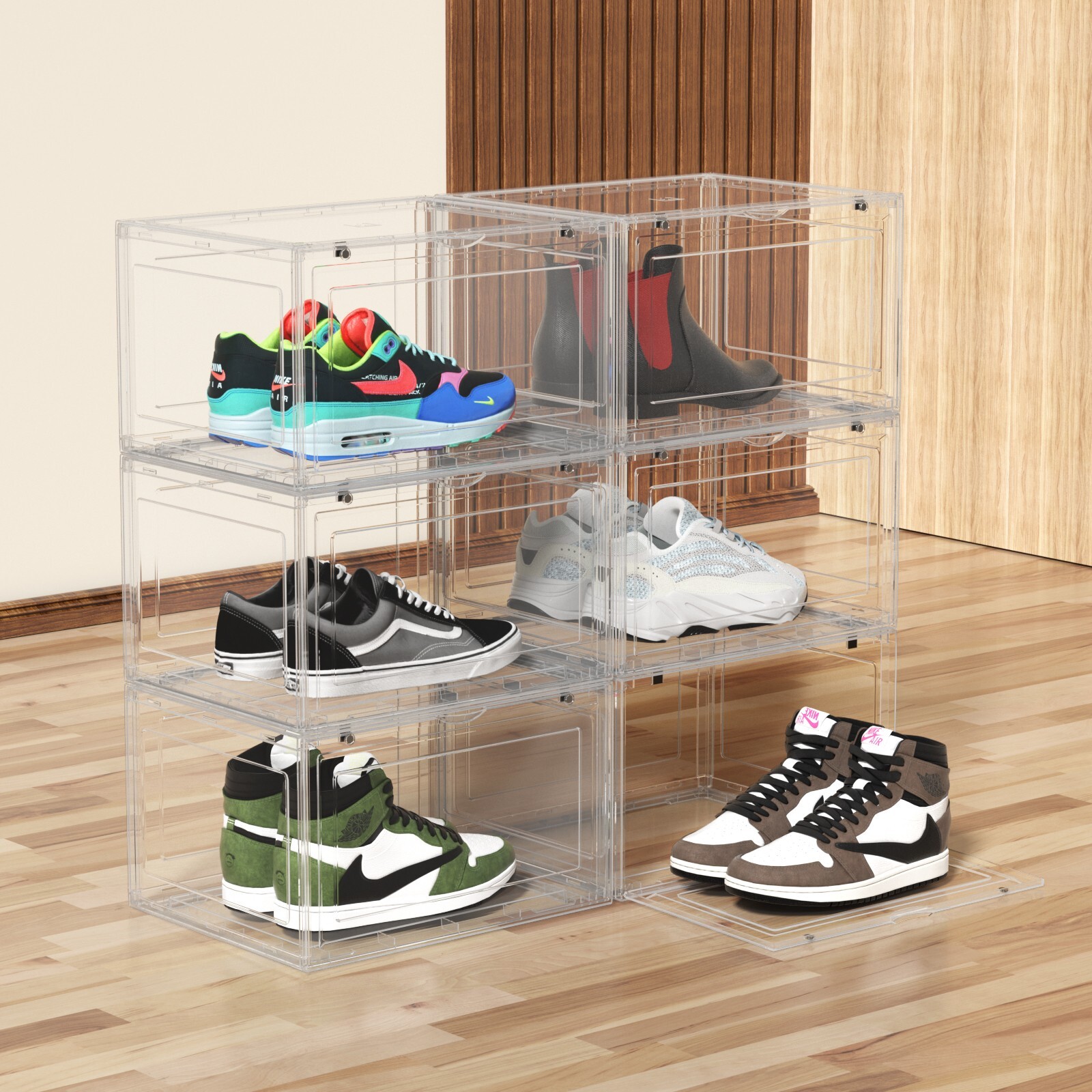 Kekow 9-Packs Magnetic Shoes Storage Box Sneaker Case Clear Stackable Container