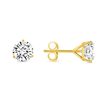 Pre-owned Shine Brite With A Diamond 2 Ct Round Lab Created Grown Diamond Earrings 14k Yellow Gold G/vs Martini Push