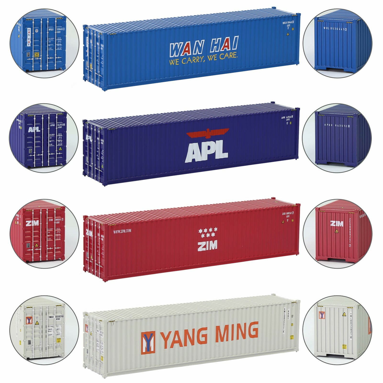 3pcs HO Scale 1:87 40ft Shipping Containers 40' Cargo Box Mixed Brands Lot C8746