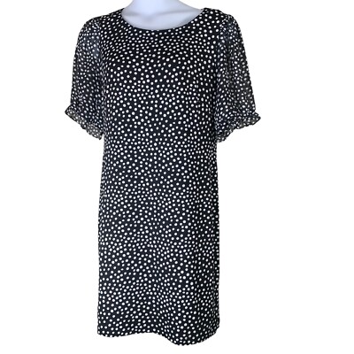 Connected Apparel Size 14 Dress Black White Polka Dot Semi Sheer Sleeves NEW
