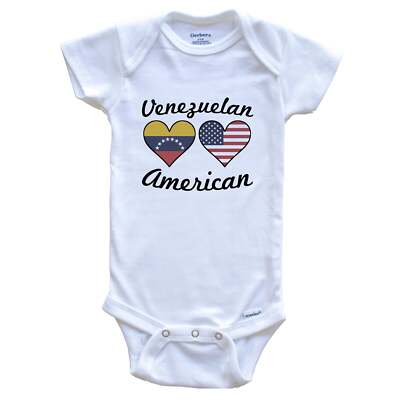Venezuelan American Flag Hearts One Piece Baby Bodysuit