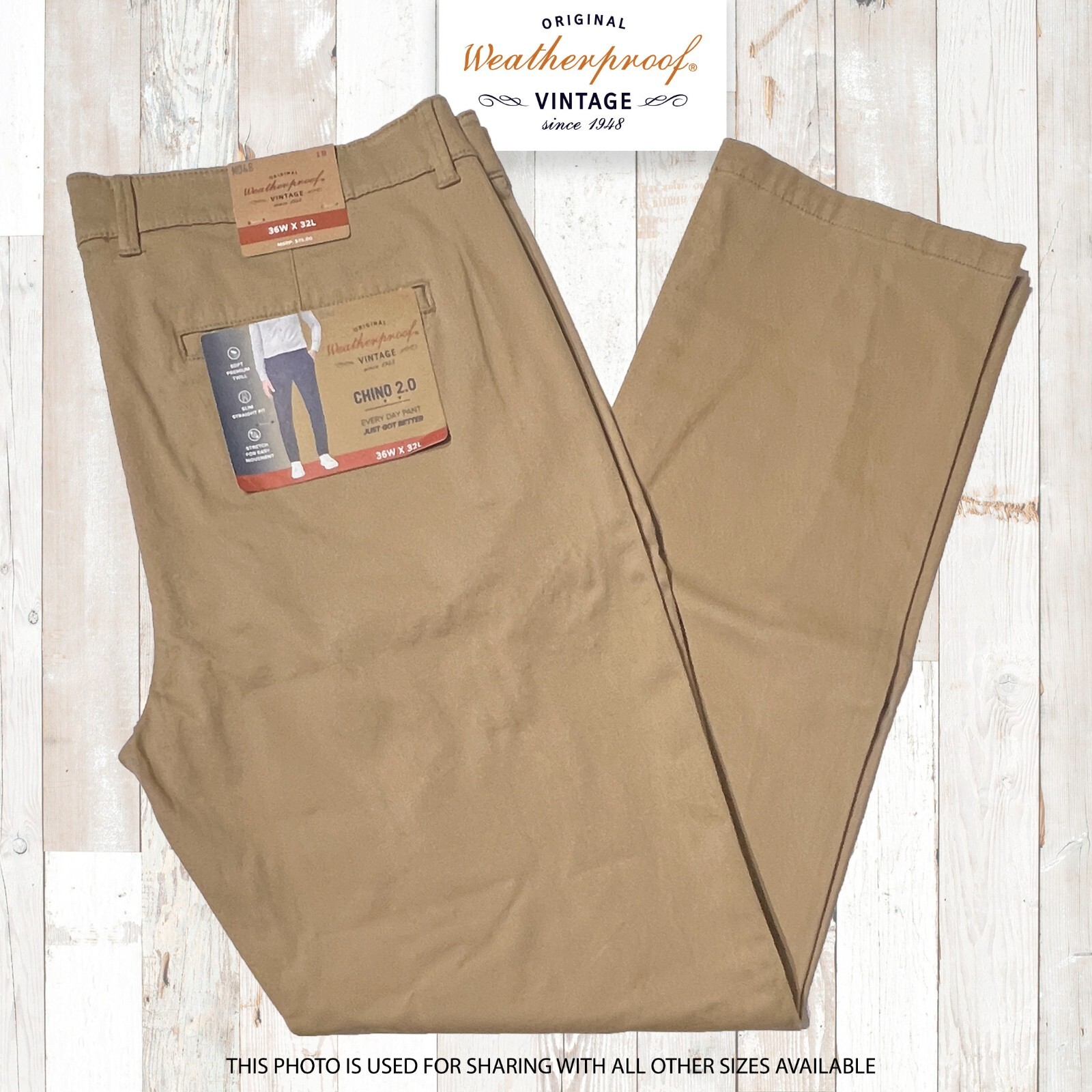 New Weatherproof Vintage Men's Chino 2.0 Slim Straight Fit