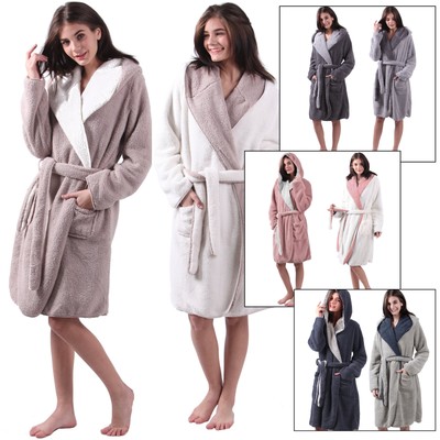 Bademantel mit Kapuze Wendebademantel Sherpa Damen Herren Morgenmantel Sauna