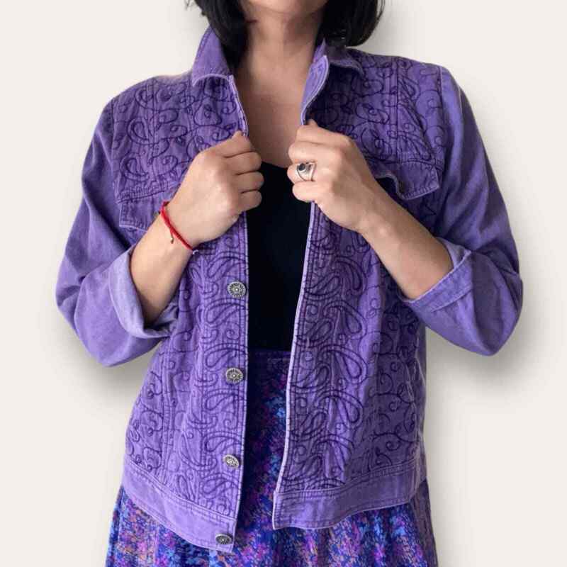 80s purple acid wash light denim jacket size medium/large