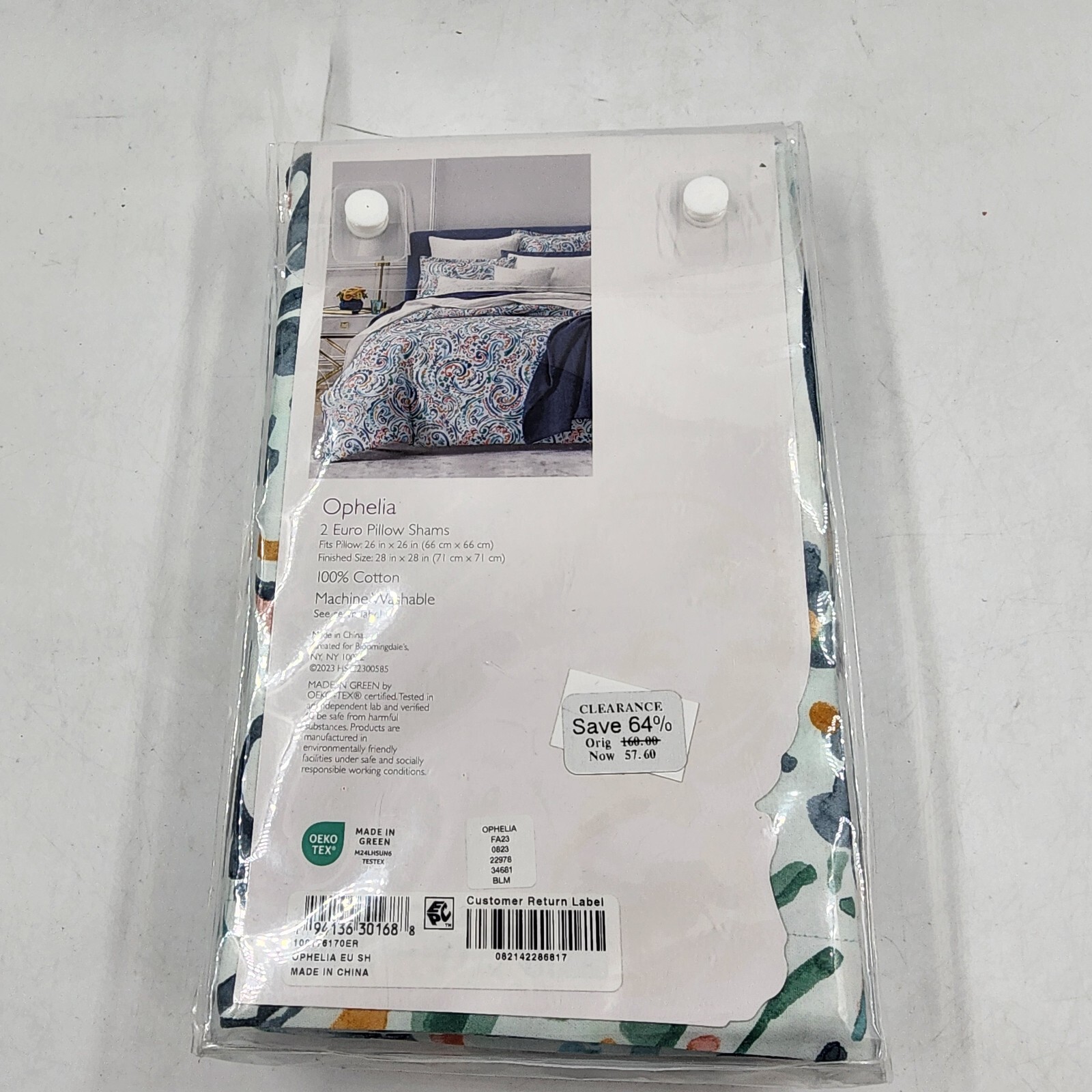 Sky Ophelia Euro Pillow Shams 2-Piece Set Green Multi Button Closure - Picture 11 of 13