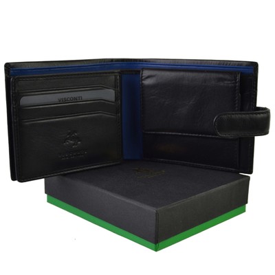 Mens Leather Stylish Tabbed Bi-fold WALLET by Visconti; Parma Collection GIFT...