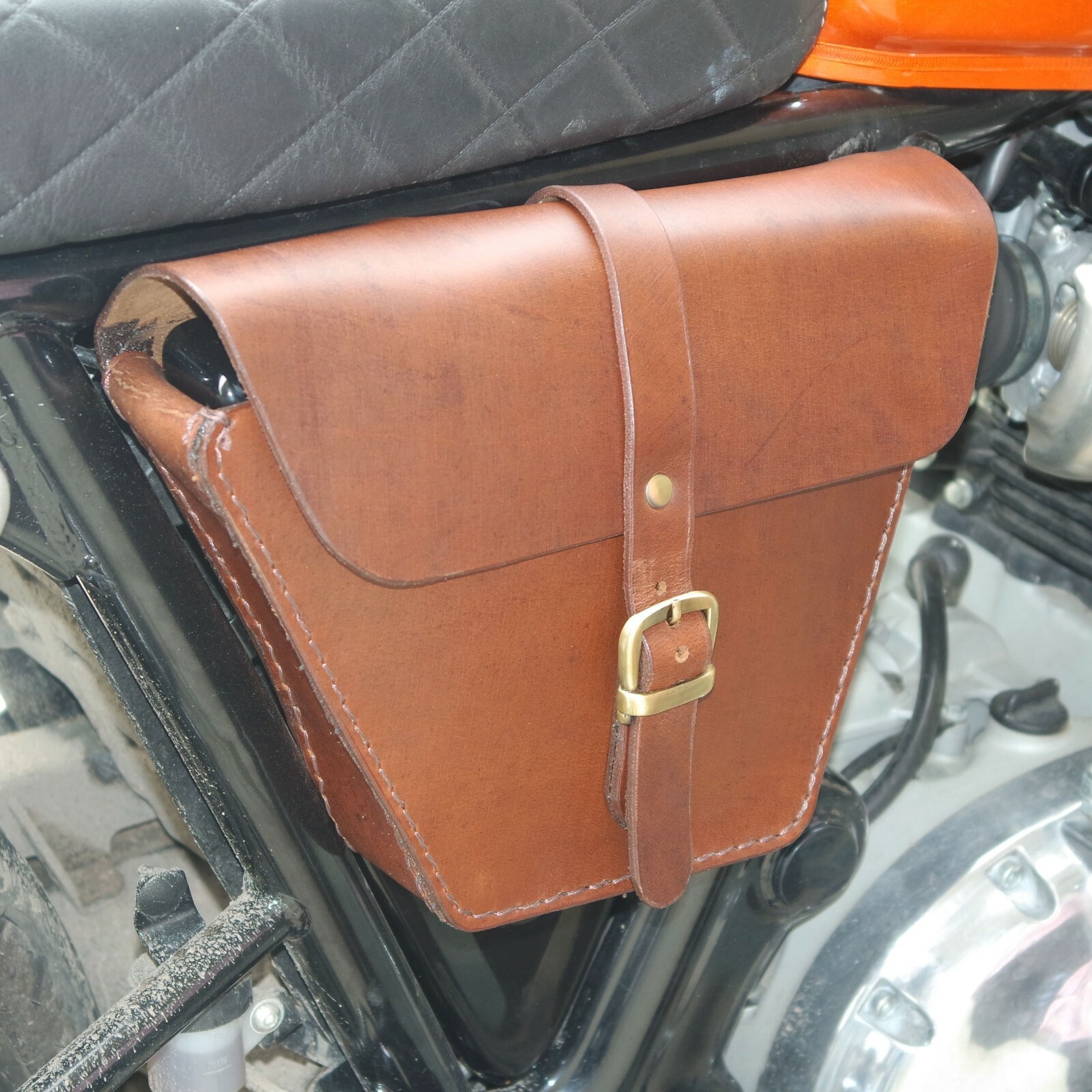 Fits Royal Enfield Interceptor Genuine Leather Tan colour Tool Box 