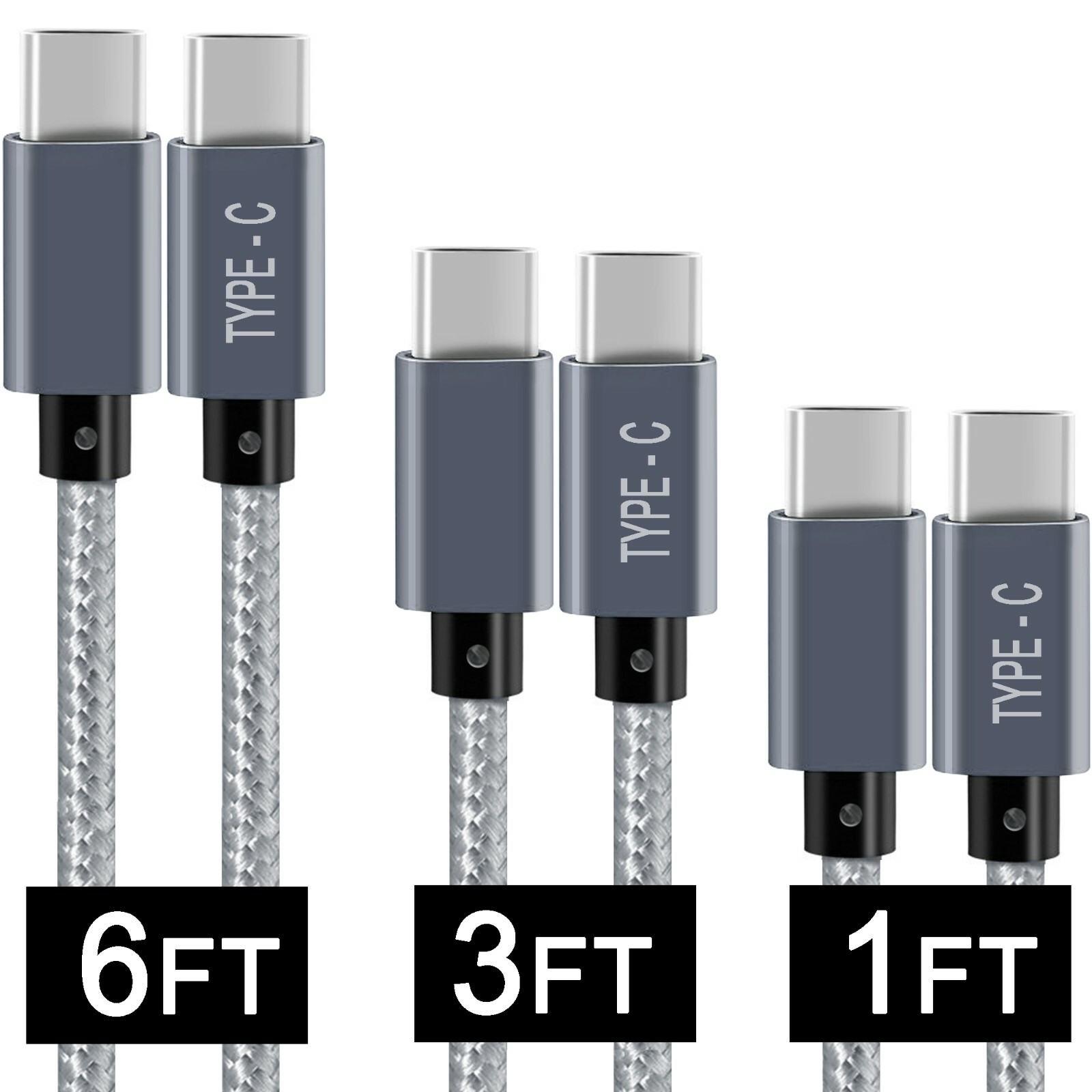 PACK of 3 - (USB-C to USB-C) Cable Male Type-C Cable Cord Fast Charger Charging