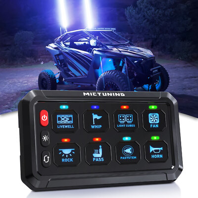 12/24V 8 Gang Switch Panel Blue LED Light, Momentary Flash Strobe Pulsed Switch