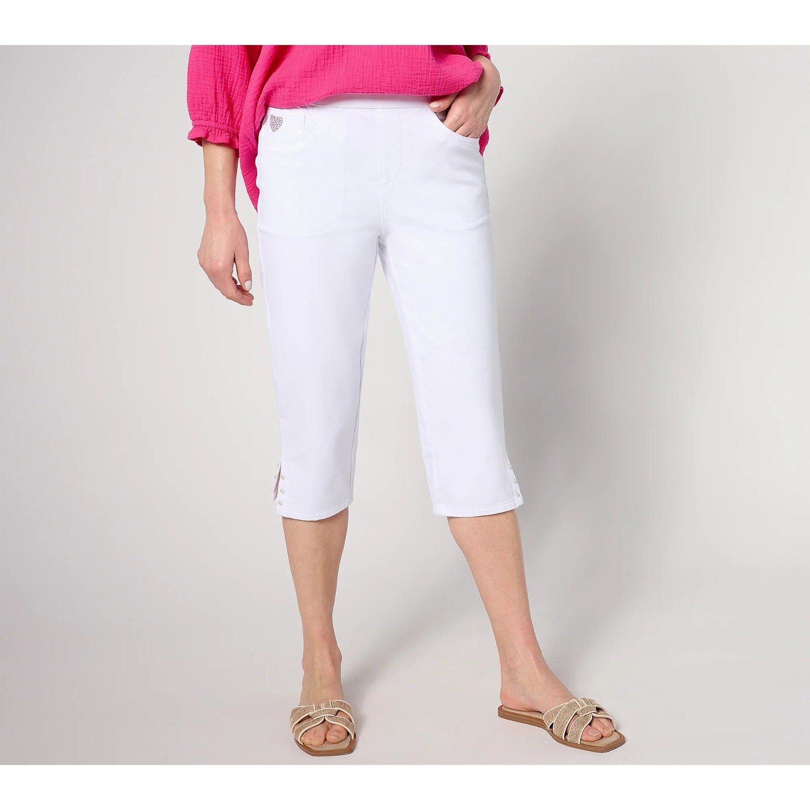 パンツ Pearl cable knit short pants white Quacker Factory DreamJeannes Short Mini Faux Pearl Capri