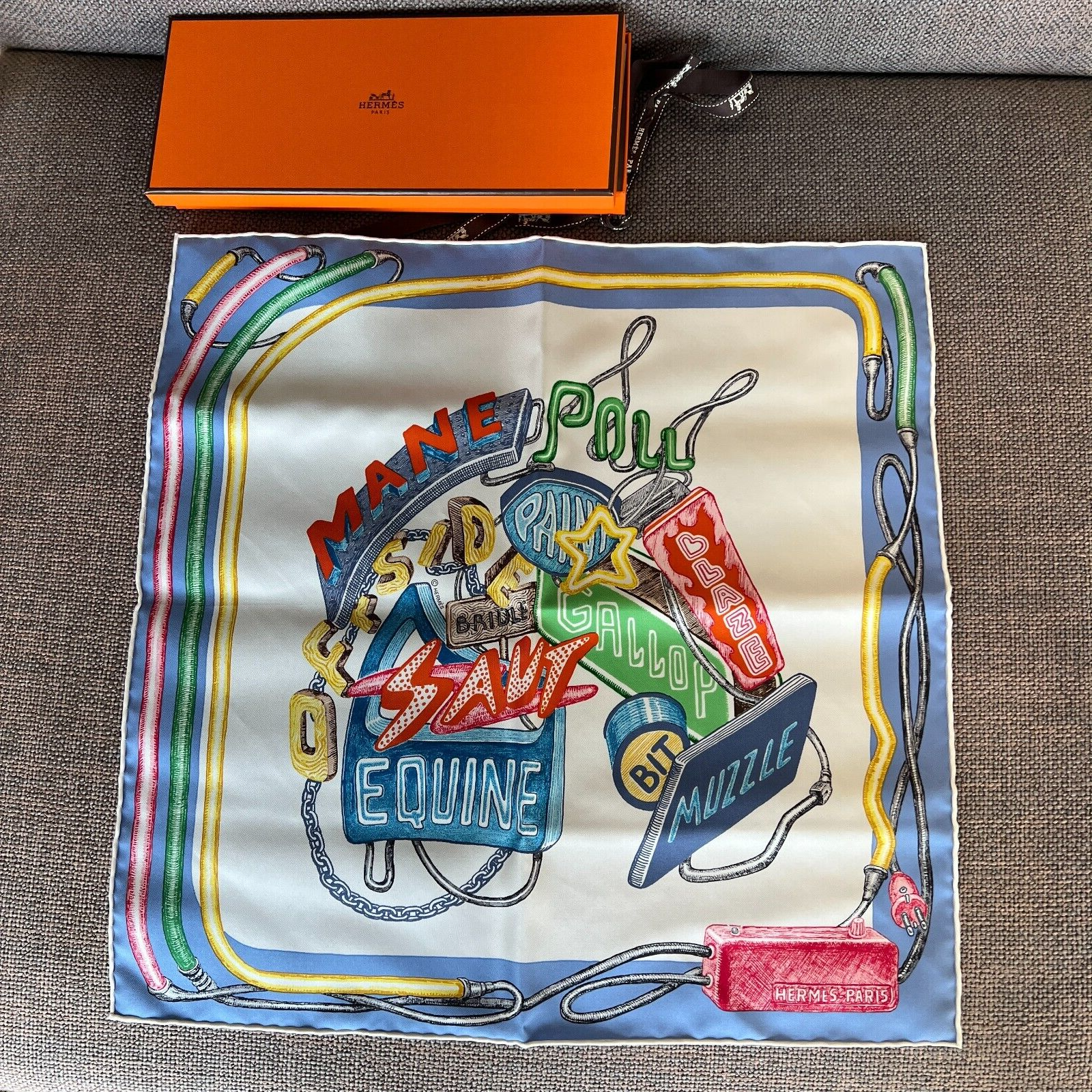 Hermes Chevaloscope Neon Scarf 100% Authentic 45x45 /Limited