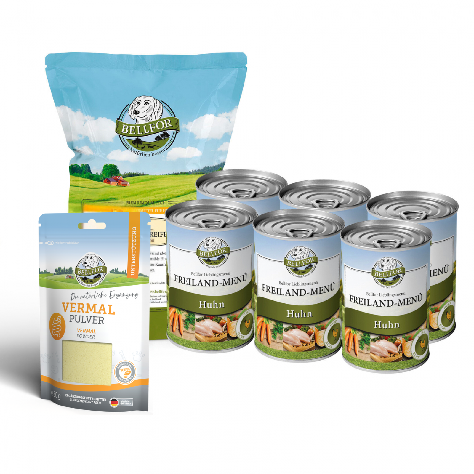 Magen-Darm-Bereich Unterstützung Set - Hundefutter Nass 6x400 g + Vermal Pulver
