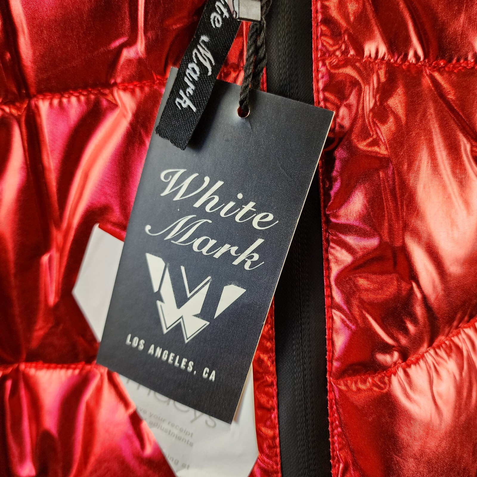 White Mark Plus Size Metallic Puffer Coat with Hoodie Women's 2XL Red Full Zip~ - Picture 5 of 14