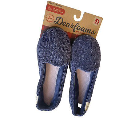 Dearfoams Women's Rebecca Velour Slippers Peacoat Blue Size XL 11-12 NWT