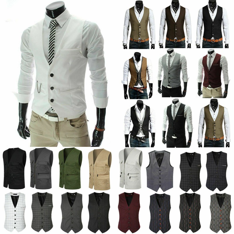 Men Formal Suit Vest Business Work Blazer Suit Coat Slim Tuxedo Waistcoat Top