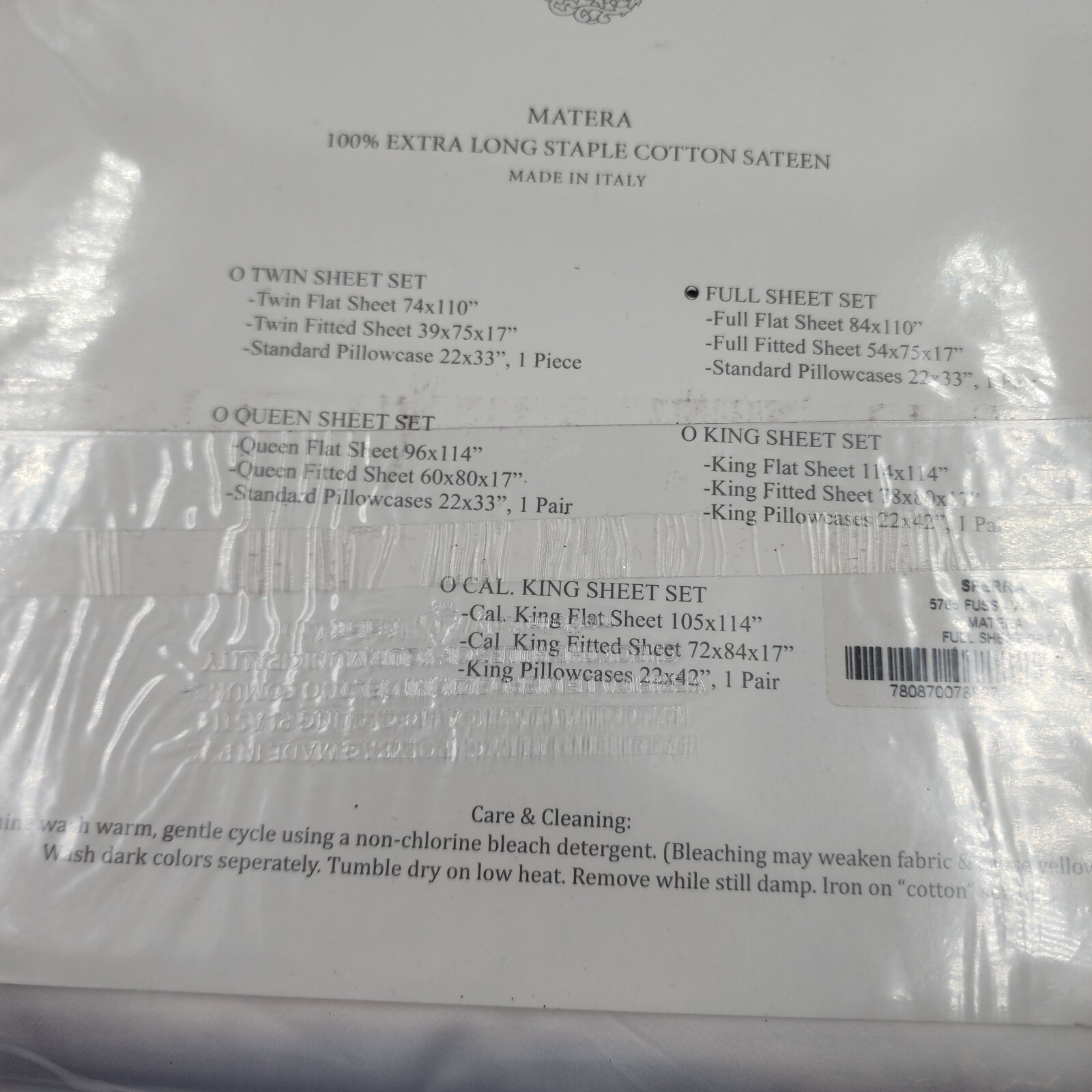 Sferra 800-Thread Count Matera Full Sheet Set 84in x 110in White - Picture 9 of 11