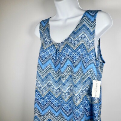 NWT Bobbie Brooks Blue Geometric S M Tank Top Cutout Back Lace Boho