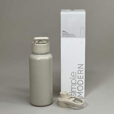 SIMPLE MODERN Summit Stainless Steel Water Bottle w/ 2 Lids 32oz Almond Birch