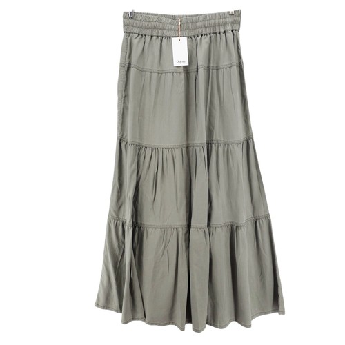 NWT QUINCE Vintage Wash Tencel Lyocell Tiered Maxi Skirt OLIVE Size MEDIUM