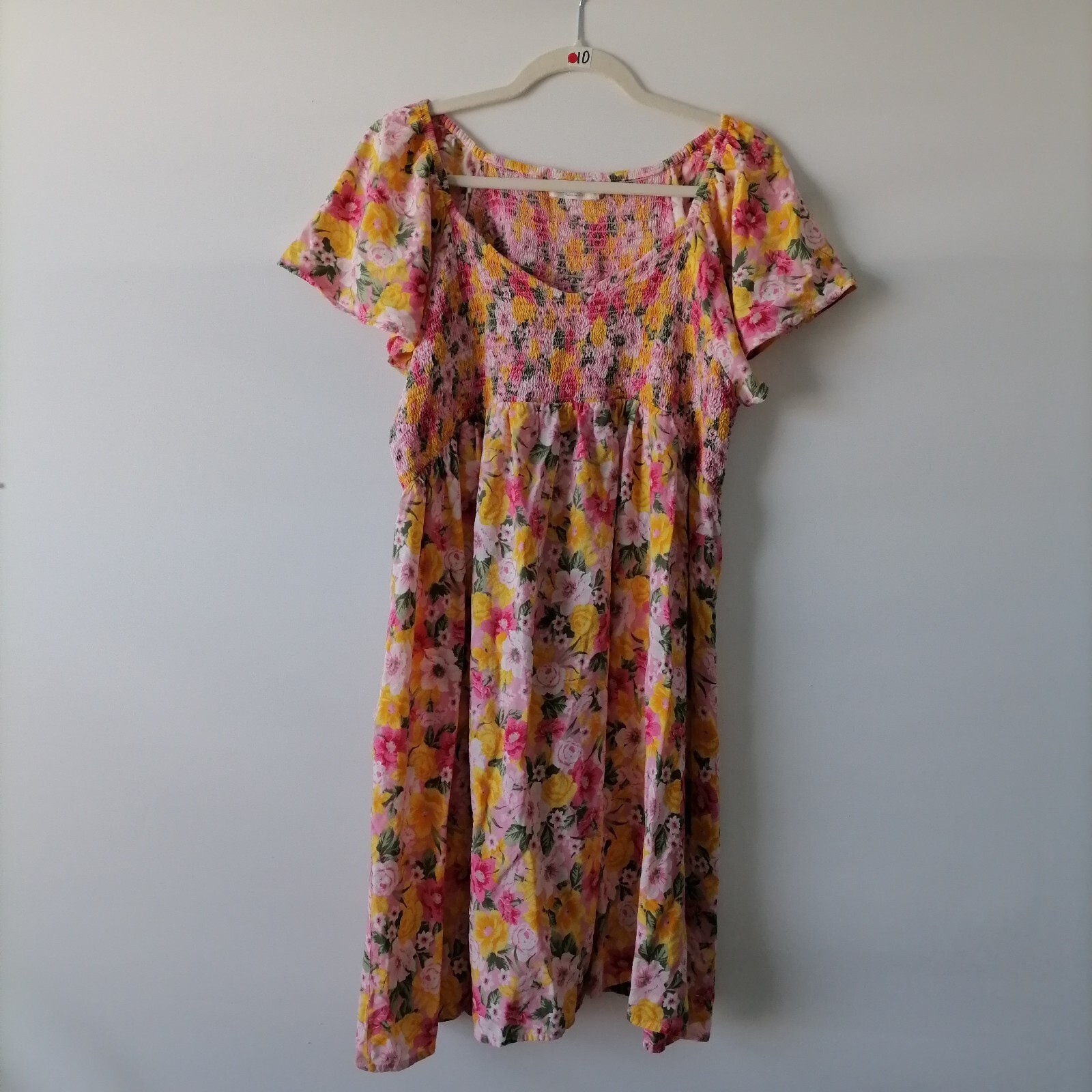 Jolie & Joy Women's Pink Yellow Flowy Ruffle Floral Smocked