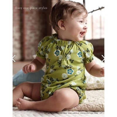 Tea Collection Red Label Baby Girl Romper White Green Purple XXS 0-3 Months