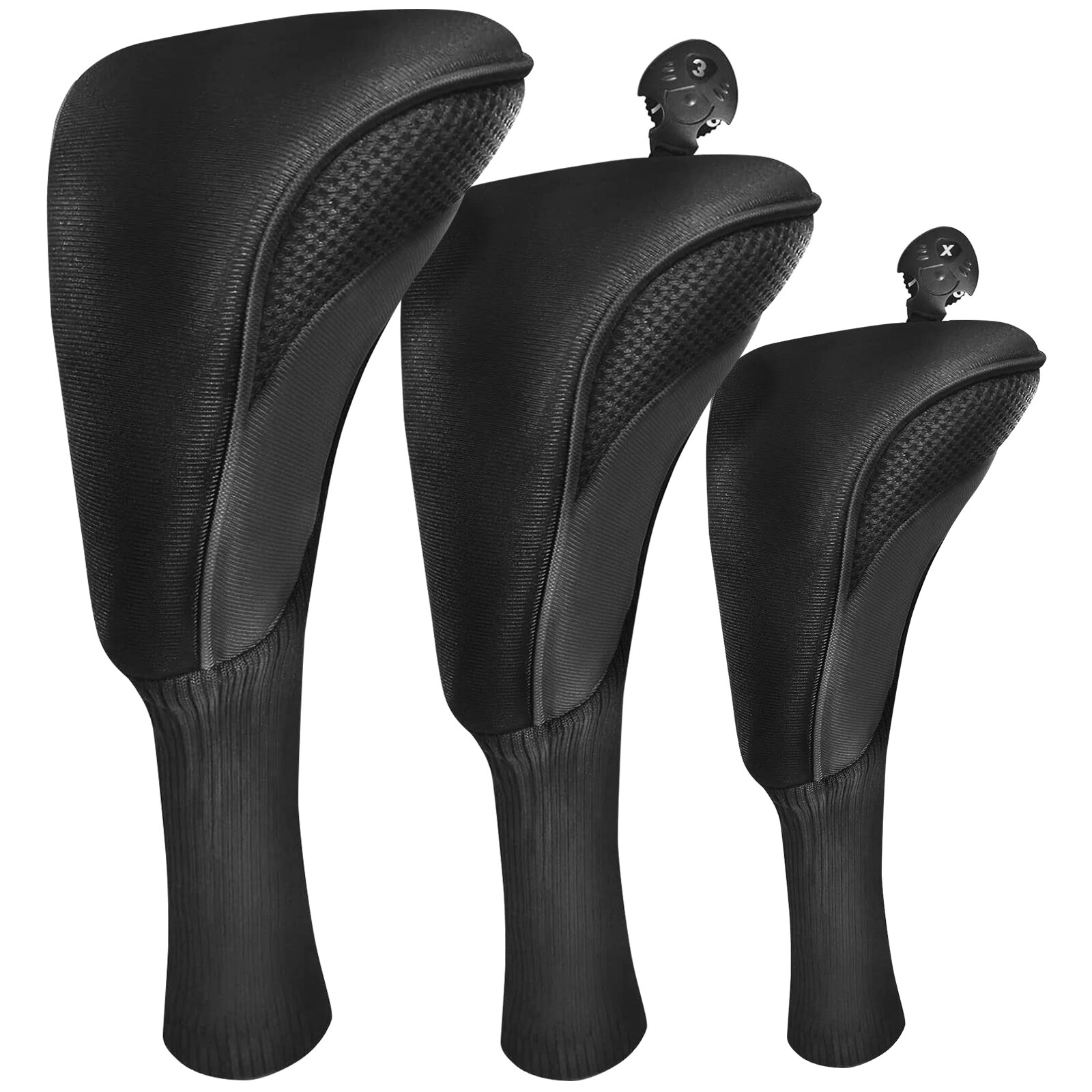 Golf Club Head Covers for Woods Driver Fairway Hybrid 3 Pack Long Headcover