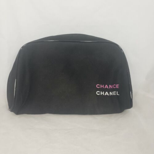 CHANEL CHANCE COSMETIC BAG MAKE UP TRAVEL CASE CLUTCH BLACK PINK SOFT SUEDE