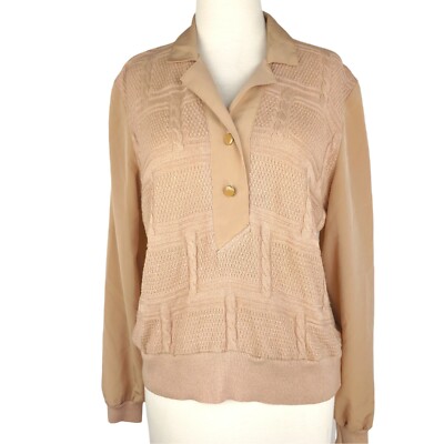 Vintage Phillippe Marques Cable Knit Front Women's Shirt Long Sleeve Size 6