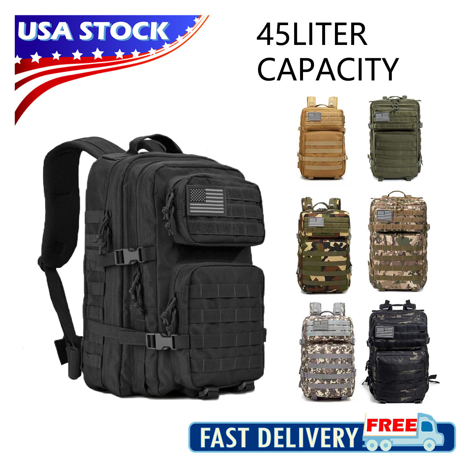 45L Military Tactical Backpack Large Army Molle Bag Rucksack
