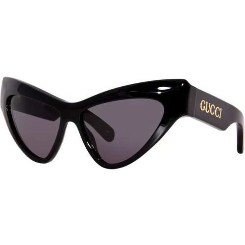 Pre-owned Gucci Women's Sunglasses Black Plastic Cat Eye Shape Frame Grey Lens Gg1294s 001 In Gray