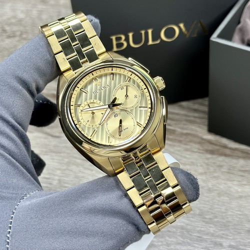 Pre-owned Bulova New✅curved✅  Curv Chronograph Gold Stainless Steel Men's Watch 97a125 $895