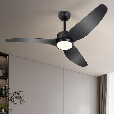 Black Ceiling Fan with Light Remote 52in 6Speed Silent Reversible Motor 3CCT ...