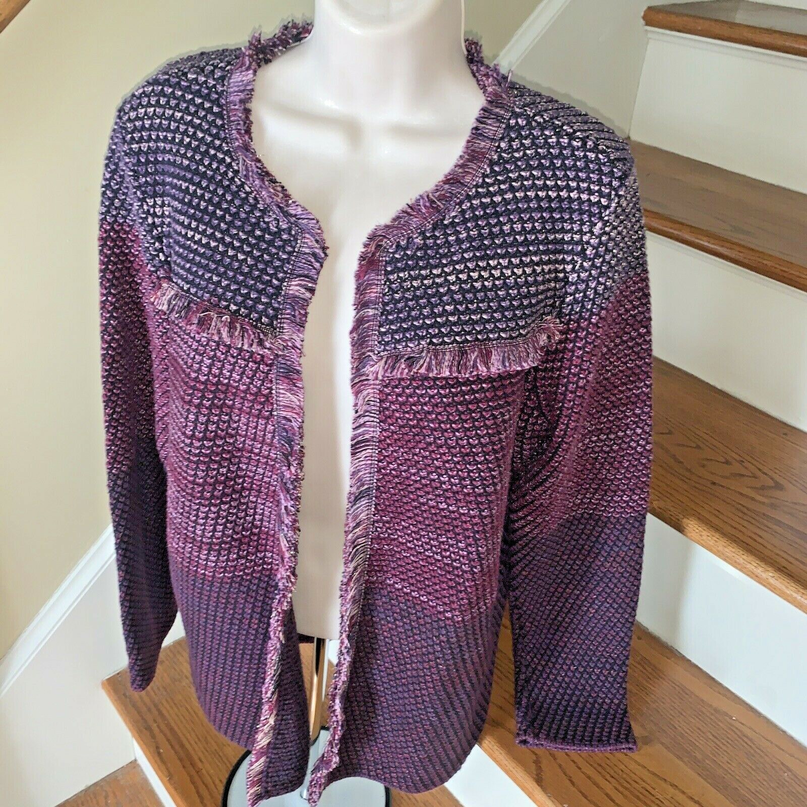 CHICO's Open Jacket Wool Cotton Blend PURPLE PLUM Jacket Sz