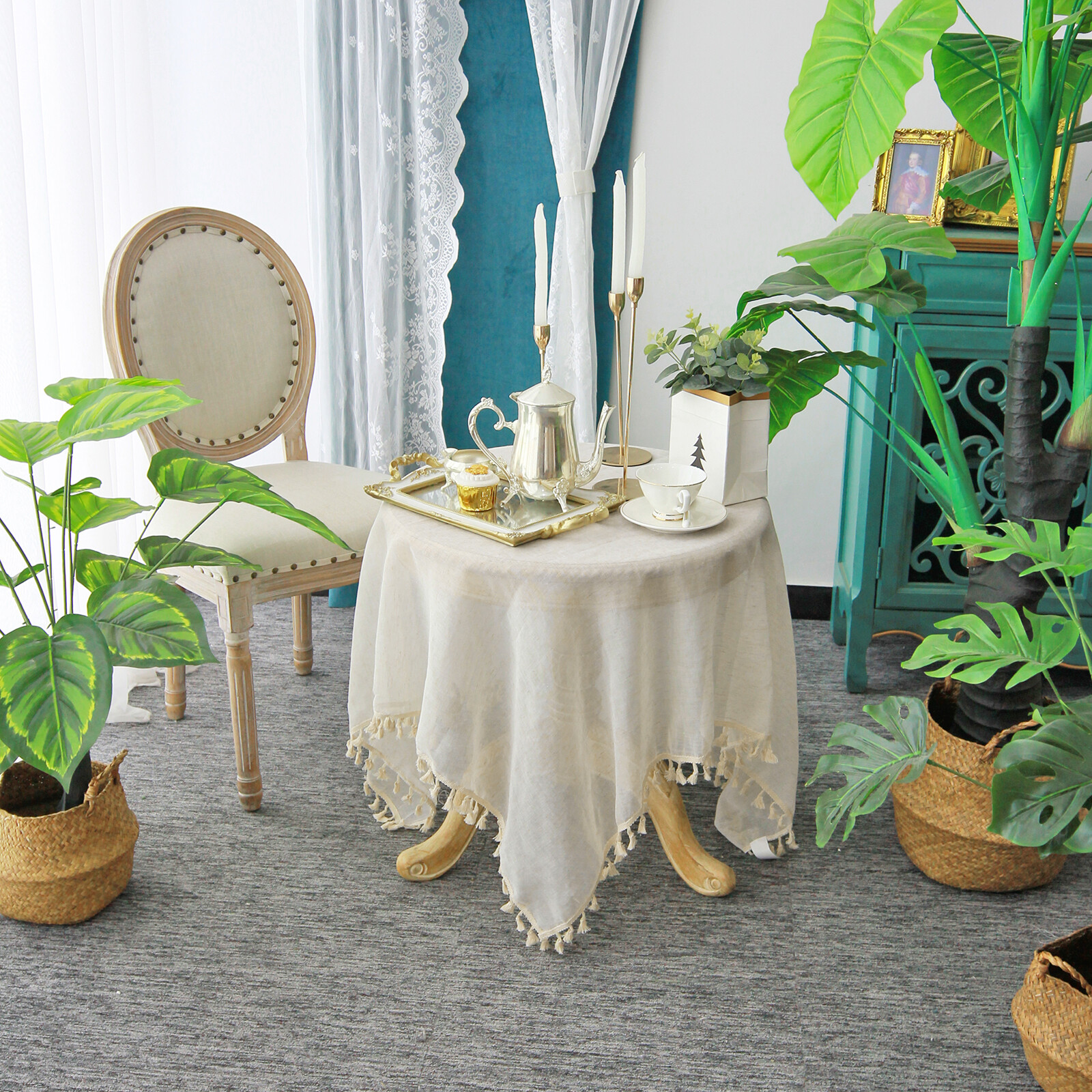 Rectangle Round Tassels Table Cloth Outdoor Wedding