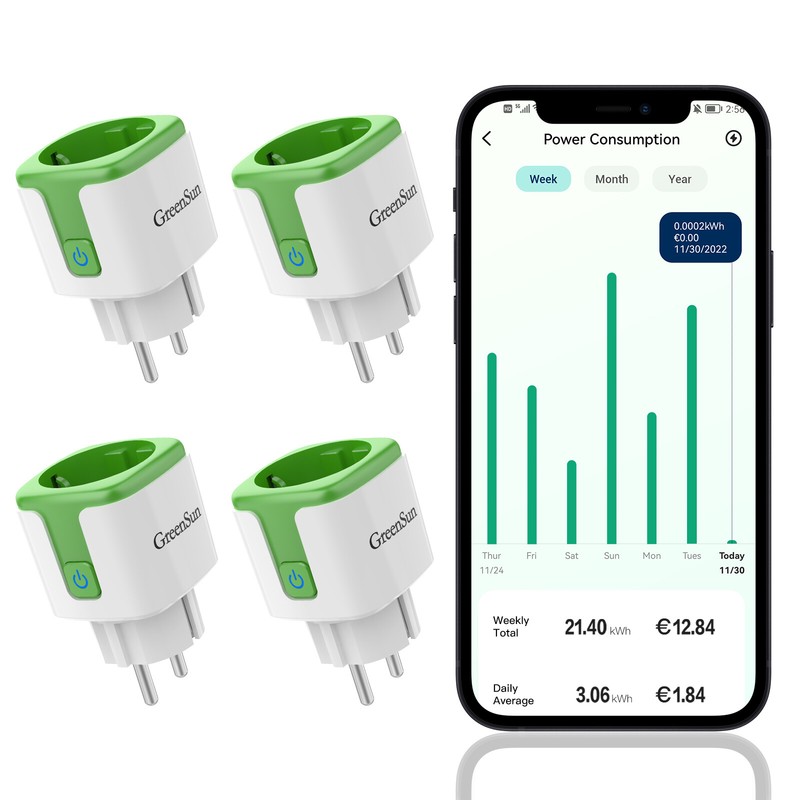 4x Greensun Wlan Steckdose Strommessung Wifi Smart Steckdose Energiekostenmesser