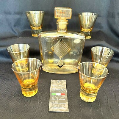 FRANCO S.R.L. VETRERIE E CRISTALLERIE AMBER DECANTER SET WITH 6 GLASSES