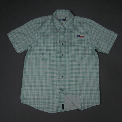 Magellan Fish Gear Shirt Mens Large Relaxed Green Plaid State Texas Vented