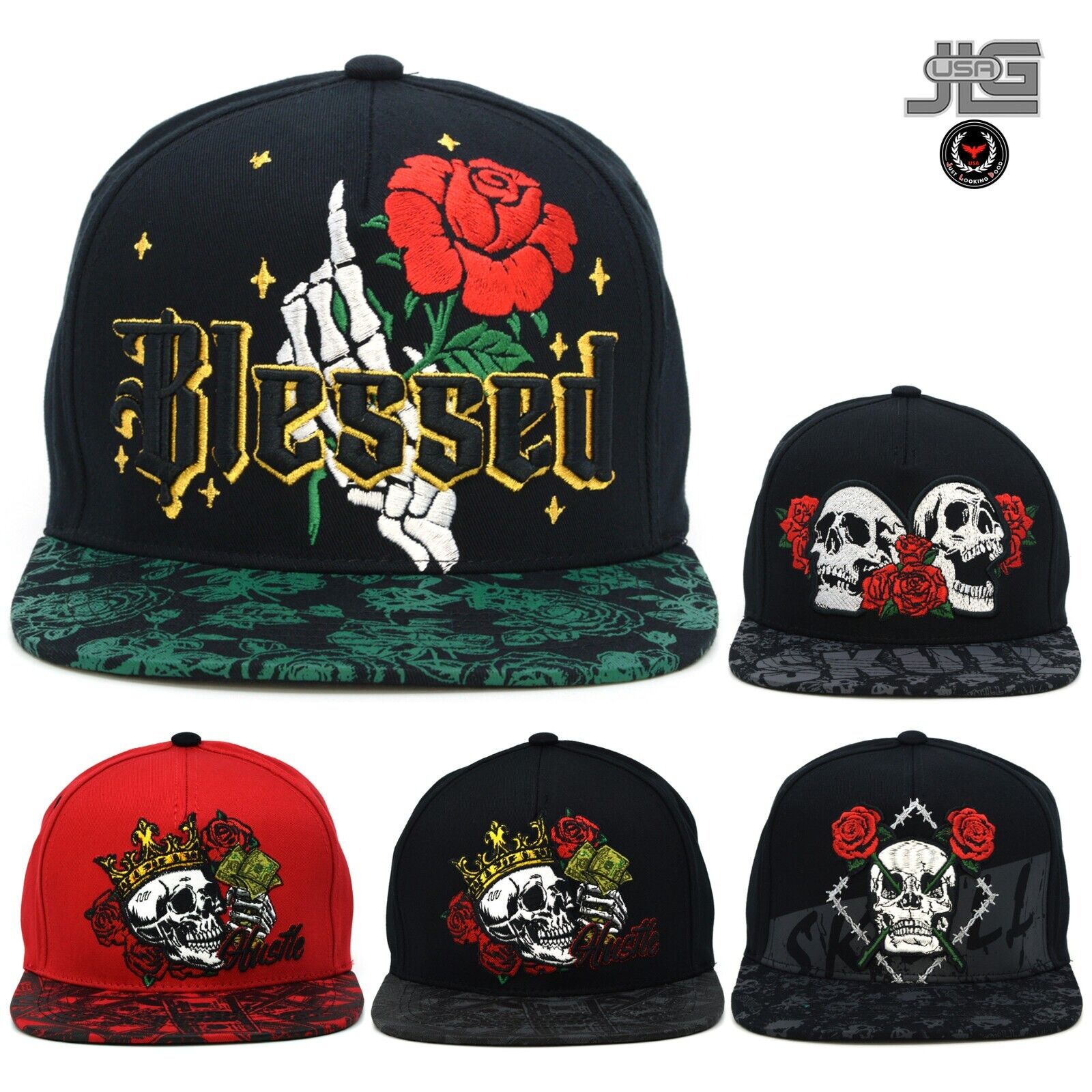 Hustle New TL Hustle Skull Blessed Rose Embroidery Snapback Hustle New TL Hustle Skull Blessed Rose Embroidery Snapback