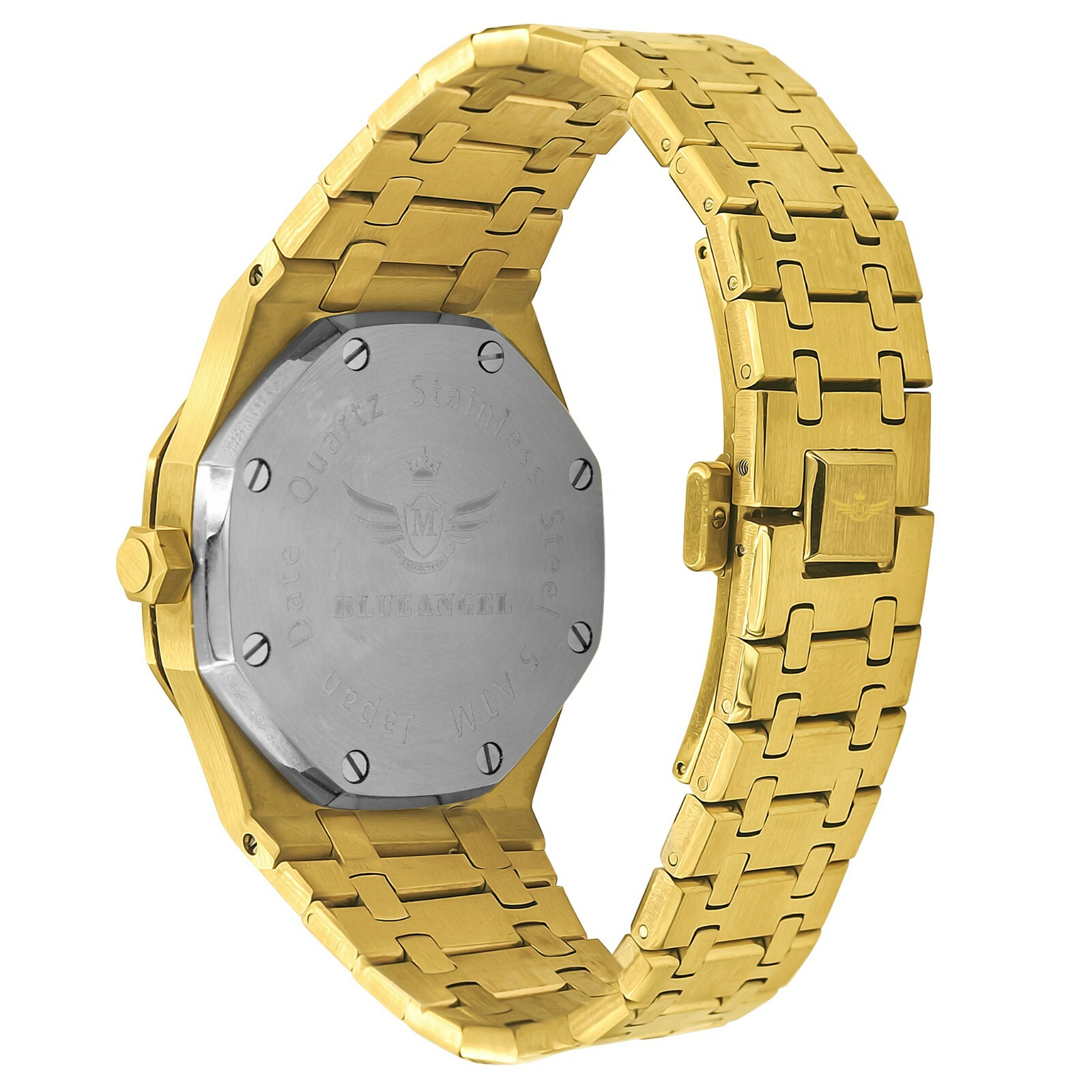Pre-owned Bling Master Men's Full Steel Mop Dial 2 Tone Gold Finish W/date Simulated Diamond 42mm Watch