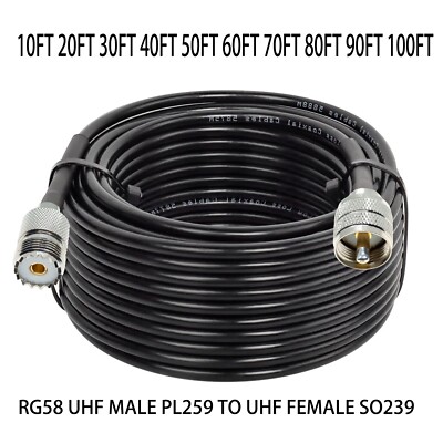 50ft 100feet RG58 UHF male PL259 To SO239 female UHF connector Lot RF coax cable