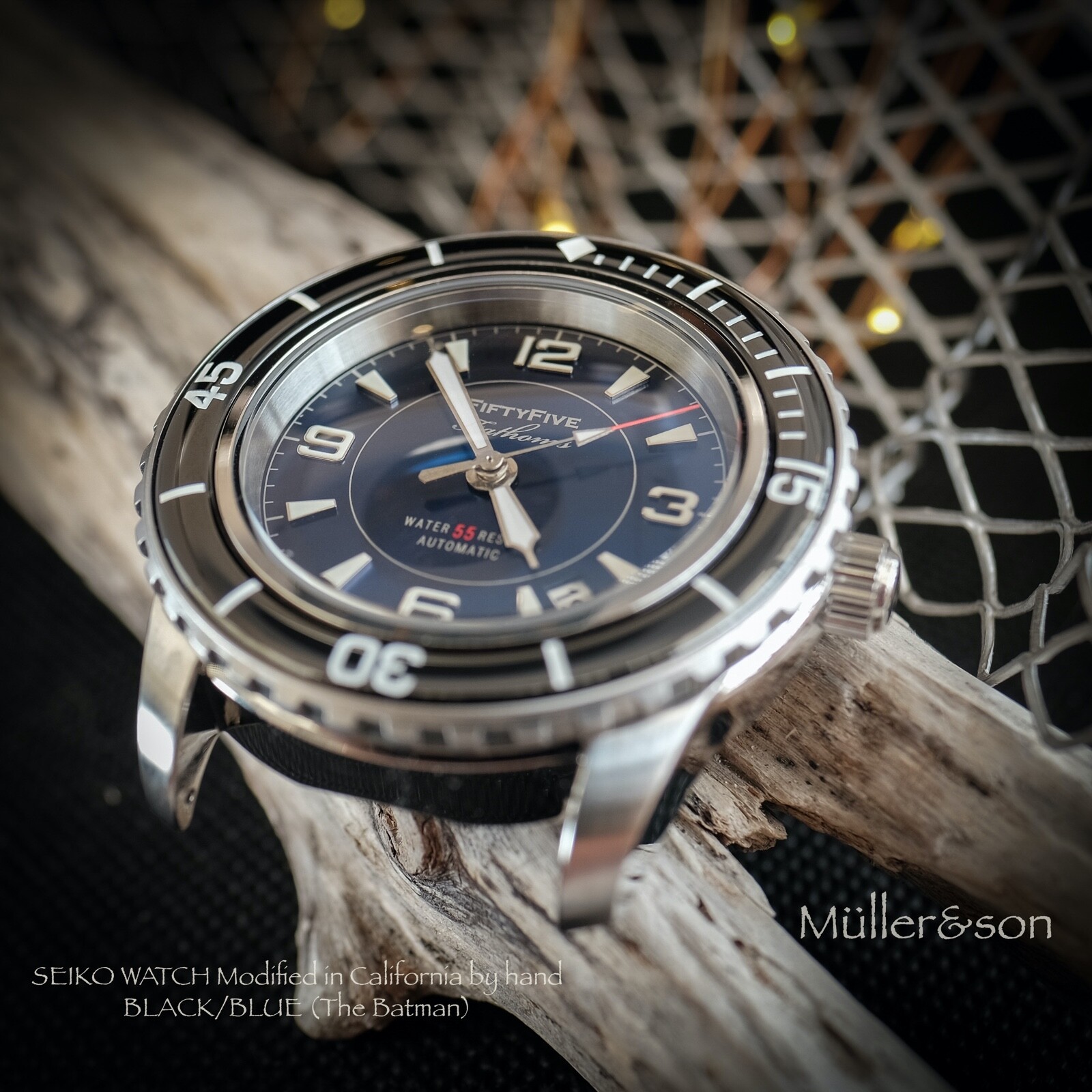 Pre-owned Müller&son Watch "batman Supermod" Made From Seiko Snzh Fifty Five Fathoms