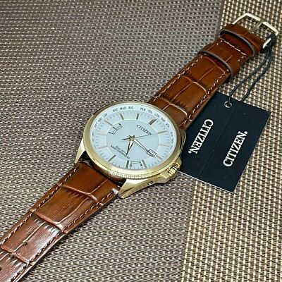 Pre-owned Citizen Eco-drive Cb0253-19a Perpetual Calendar Radio Controlled Leather Watch