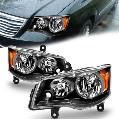 Pair Black Headlights For 2008-2016 Town & Country 2011-2020 Dodge Grand Caravan
